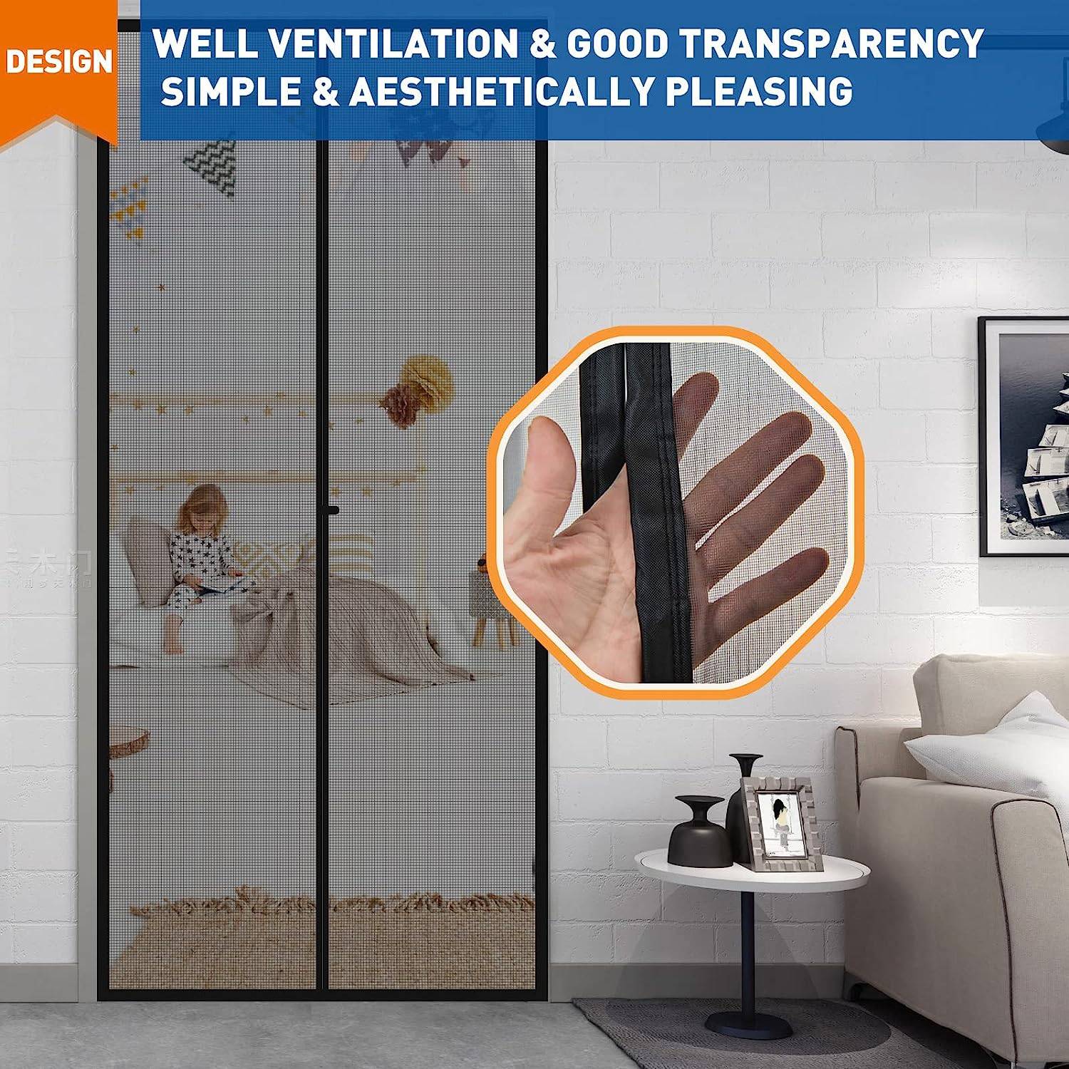 Magnetic Fly Screen Door - Black, 60cm (W) x 210cm (H): image 3