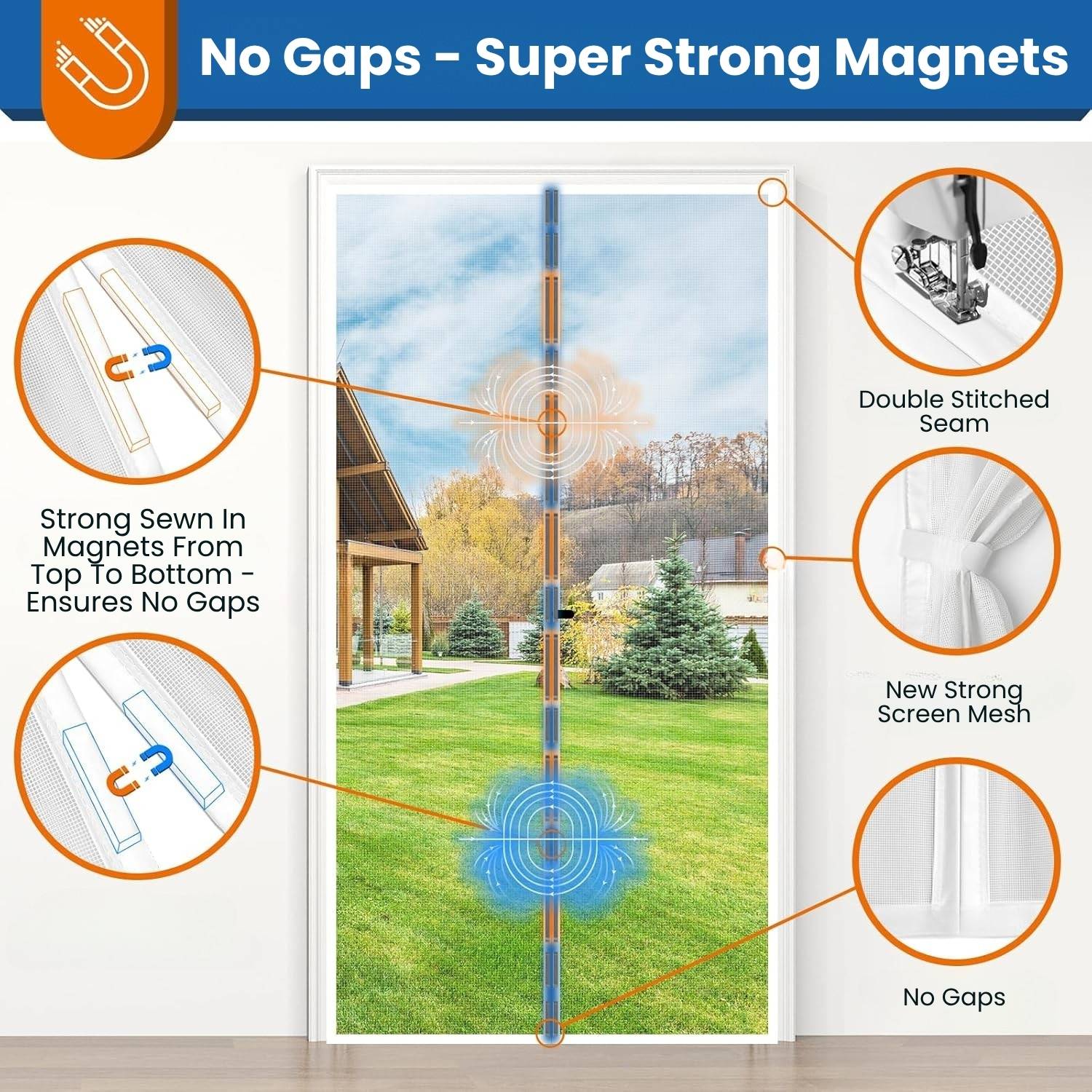 White Magnetic Door Screen - White, 70cm (W) x 210cm (H): image 6